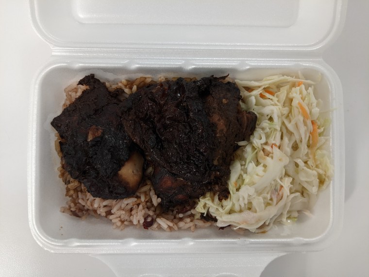 Jerk chicken meal from Allwyn's Bakery